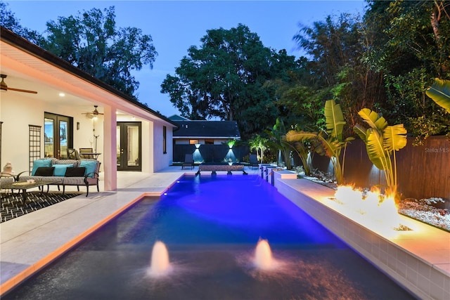 1840 Bryan Ave, Winter Park, FL 32789 - view of pool with a ceiling fan, french doors, fence, a fenced in pool, and outdoor lounge area