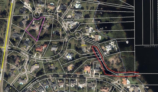 aerial overview of property's location featuring property parcel outlined