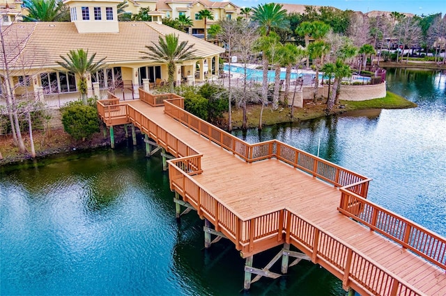 dock area with a water view