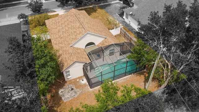 view from above of property with a pool
