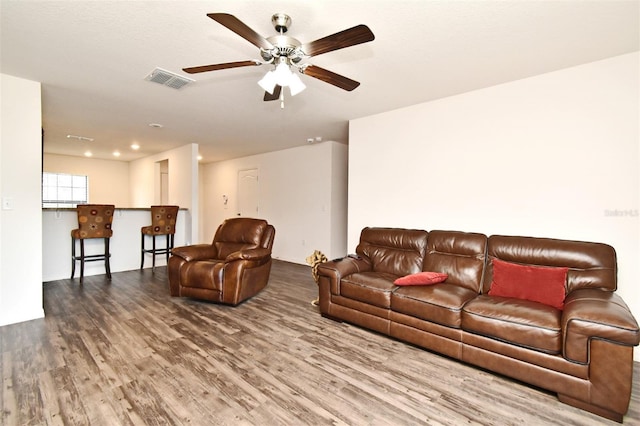 35734 Rose Moss Ave, Leesburg, FL 34788 - living area with visible vents, recessed lighting, ceiling fan, and wood finished floors