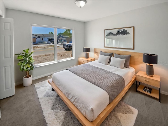 bedroom featuring baseboards and carpet