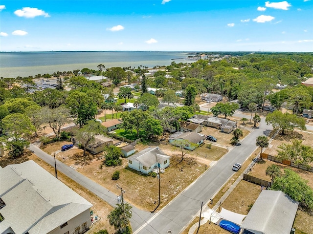 aerial view with a water view and a residential view