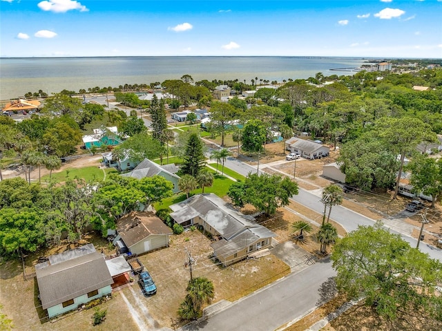 aerial view featuring a water view and a residential view