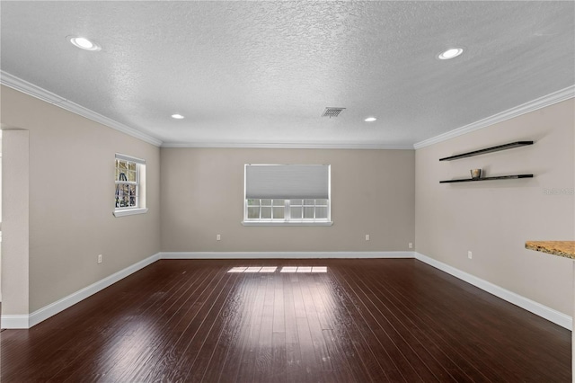 101 E Lauren Ct, Fern Park, FL 32730 - empty room with hardwood / wood-style flooring, crown molding, a textured ceiling, baseboards, and recessed lighting