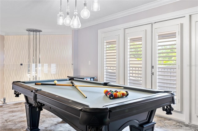 1450 Belfiore Way, Windermere, FL 34786 - playroom with ornamental molding, billiards table, and light stone finish floors
