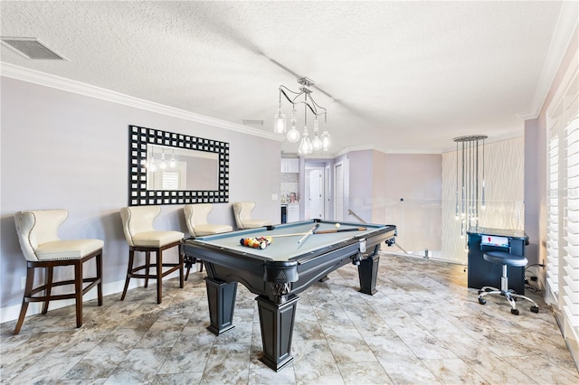 1450 Belfiore Way, Windermere, FL 34786 - playroom with crown molding, pool table, and a textured ceiling