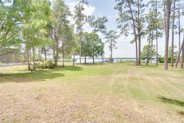 view of yard featuring a water view