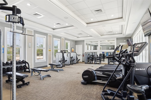 7554 Oak Spring Ln, Davenport, FL 33837 - exercise room featuring carpet, baseboards, ornamental molding, and recessed lighting