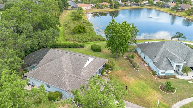 bird's eye view featuring a water view