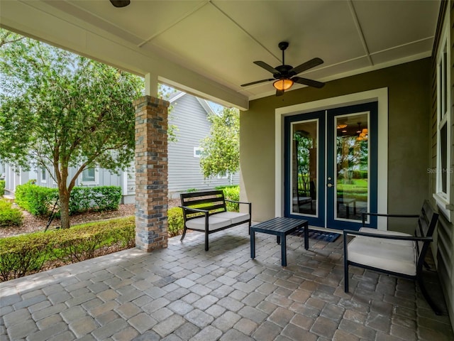 view of patio / terrace featuring french doors and ceiling fan