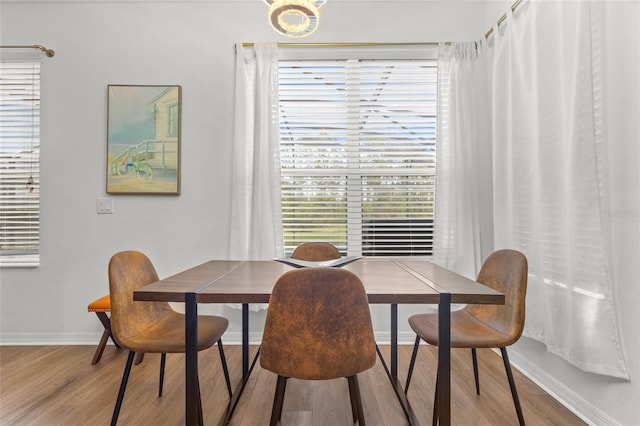 dining area featuring baseboards and wood finished floors