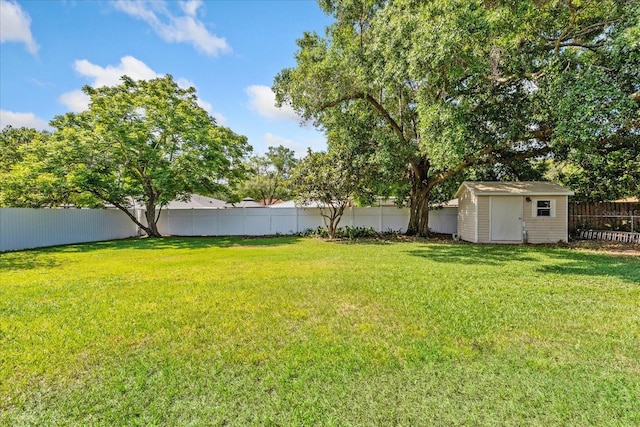 5162 Tellson Pl, Orlando, FL 32812 - view of yard with a storage unit, a fenced backyard, and an outbuilding