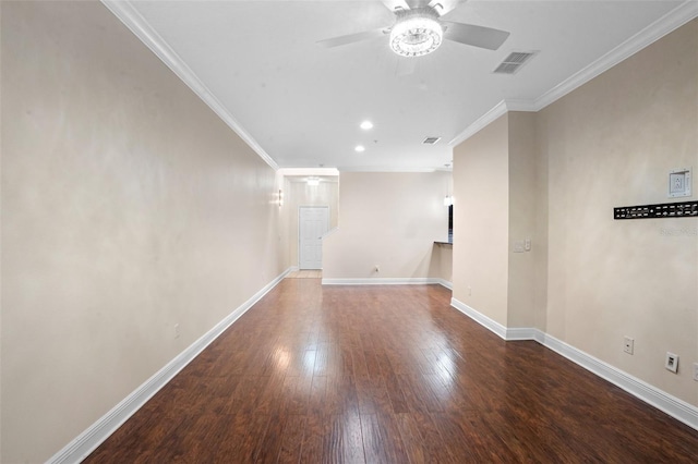 8031 Enchantment Dr Unit Ge, Windermere, FL 34786 - empty room featuring baseboards, ornamental molding, visible vents, ceiling fan, and wood finished floors