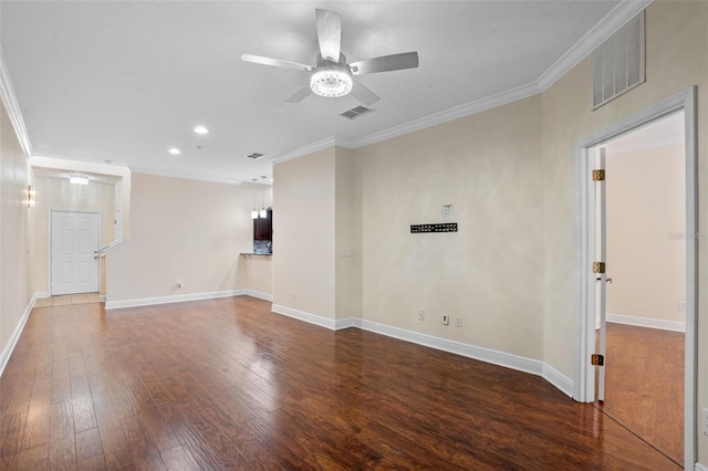 8031 Enchantment Dr Unit Ge, Windermere, FL 34786 - empty room featuring ceiling fan, ornamental molding, hardwood / wood-style floors, and visible vents