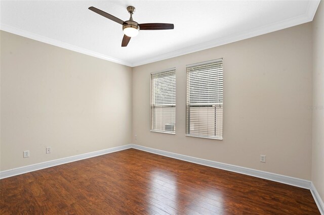 8031 Enchantment Dr Unit Ge, Windermere, FL 34786 - spare room with crown molding, baseboards, a ceiling fan, and dark wood-style floors