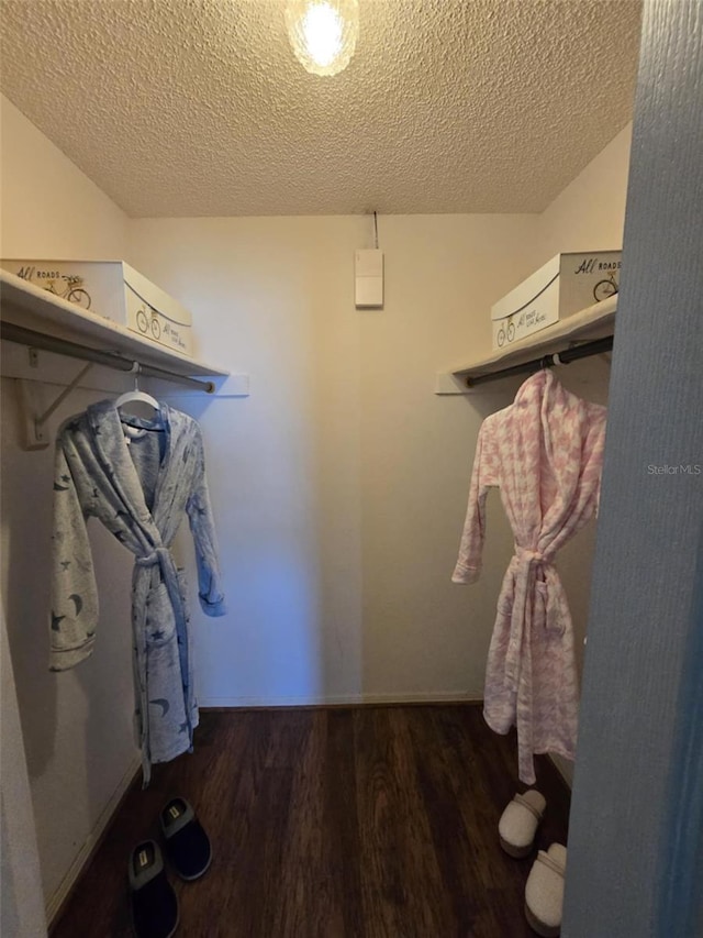 walk in closet with wood finished floors