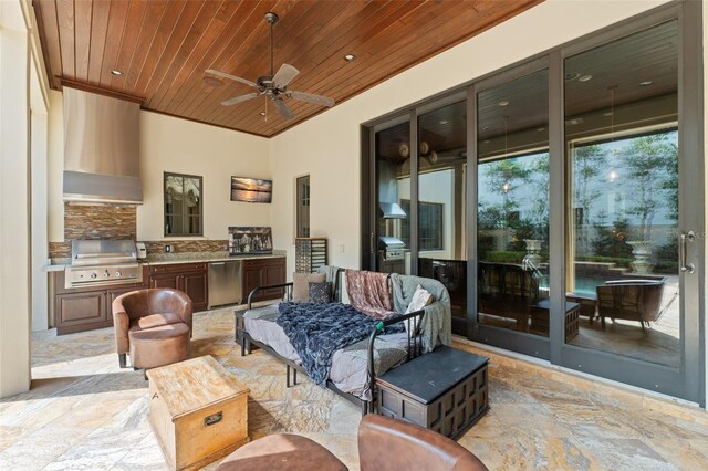 9730 Lounsberry Cir, Golden Oak, FL 32836 - view of patio featuring grilling area, an outdoor kitchen, and ceiling fan