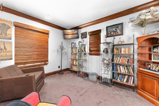 9730 Lounsberry Cir, Golden Oak, FL 32836 - sitting room featuring carpet flooring, crown molding, and baseboards