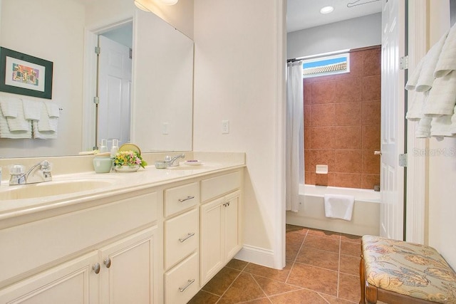18108 Bellezza Dr, Orlando, FL 32820 - bathroom with a sink, tile patterned floors, shower / bath combo with shower curtain, and double vanity