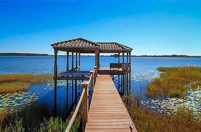dock area featuring a water view and boat lift