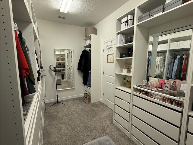 spacious closet with carpet floors and visible vents
