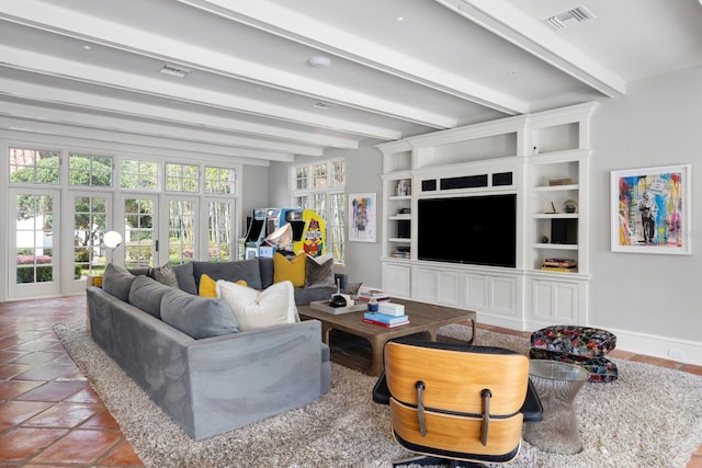 1640 E Adams Dr, Maitland, FL 32751 - living area featuring beamed ceiling and baseboards