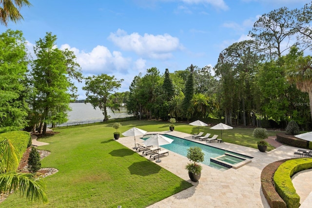 1640 E Adams Dr, Maitland, FL 32751 - view of pool with a patio, a lawn, and a pool with connected hot tub