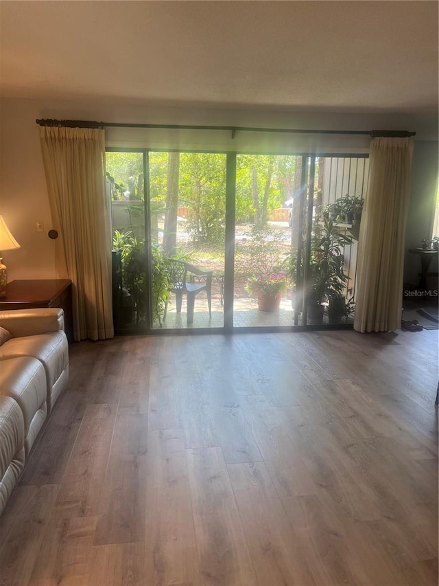 unfurnished living room featuring plenty of natural light and wood finished floors