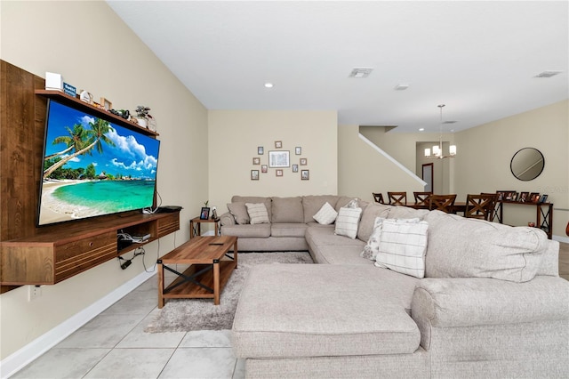 2919 Verse St, Kissimmee, FL 34746 - living area with baseboards, a chandelier, light tile patterned floors, and visible vents