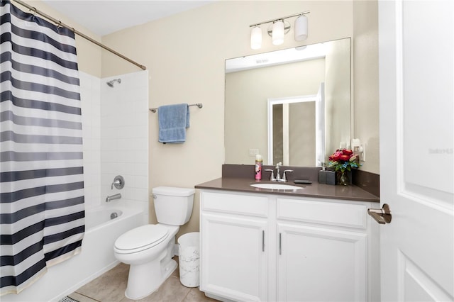 2919 Verse St, Kissimmee, FL 34746 - bathroom with vanity, shower / bathtub combination with curtain, toilet, and tile patterned flooring