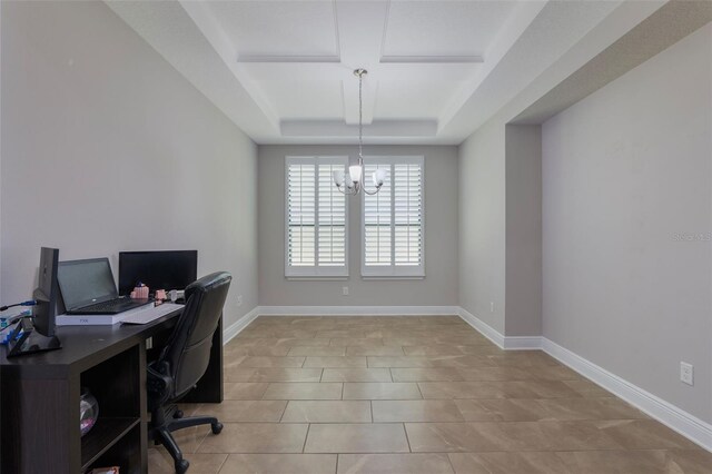 15443 Sugarcup Ct, Orlando, FL 32828 - office area with a chandelier, light tile patterned floors, and baseboards