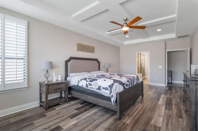 15443 Sugarcup Ct, Orlando, FL 32828 - bedroom featuring coffered ceiling, wood finished floors, recessed lighting, baseboards, and beamed ceiling