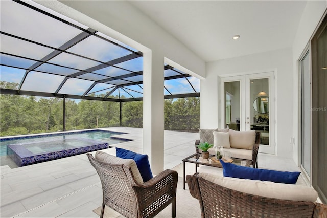 10139 Austrina Oak Loop, Winter Garden, FL 34787 - exterior space with glass enclosure, outdoor lounge area, french doors, and a patio area