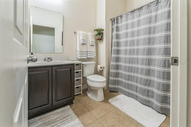 2815 Shelburne Way, Saint Cloud, FL 34772 - bathroom with tile patterned flooring, a shower with curtain, toilet, and vanity
