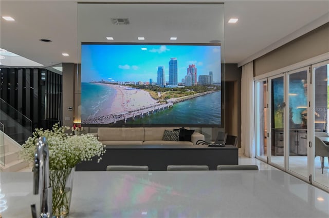 living area with recessed lighting