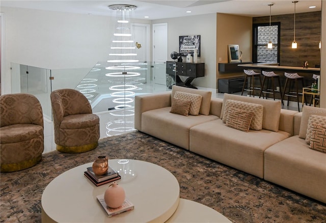 living room featuring recessed lighting