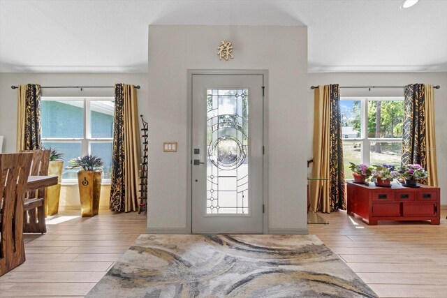 entryway with a healthy amount of sunlight and light wood finished floors