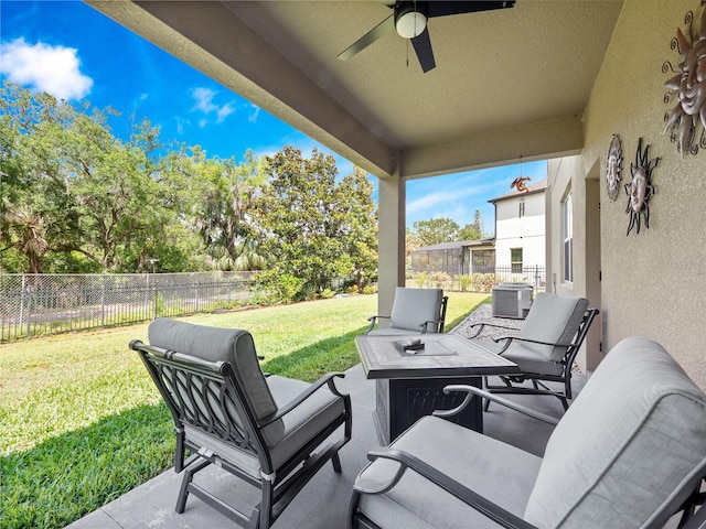 15242 Heron Hideaway Cir, Winter Garden, FL 34787 - view of patio featuring a fenced backyard, a ceiling fan, and cooling unit