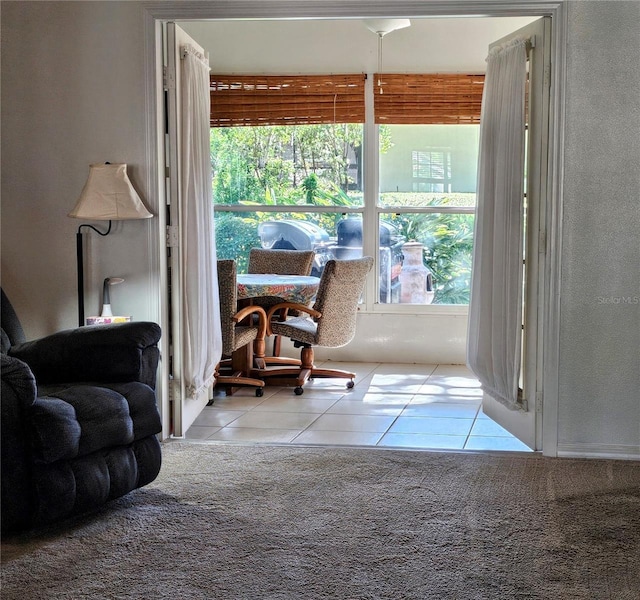 living area featuring tile patterned flooring and plenty of natural light