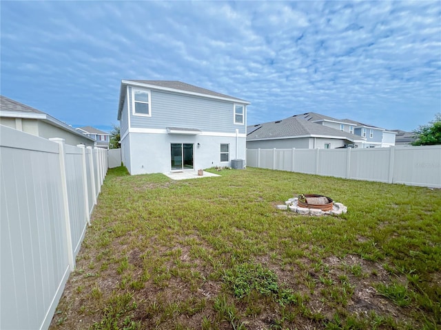 547 Jett Ln, Davenport, FL 33837 - back of house with a fire pit, a fenced backyard, and stucco siding