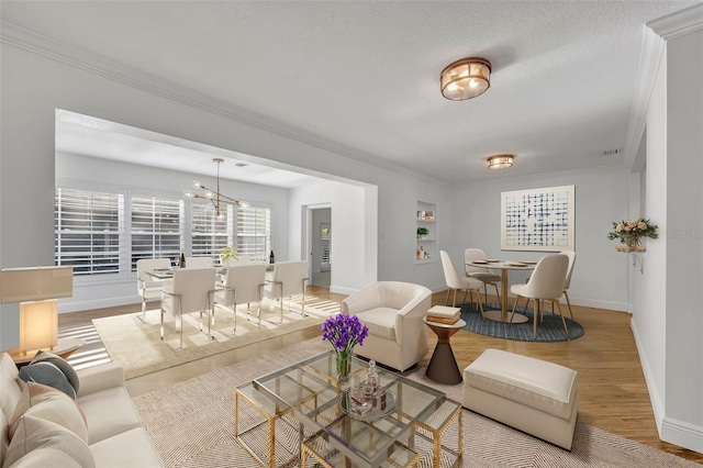 1231 Glastonberry Rd, Maitland, FL 32751 - living room with baseboards, ornamental molding, wood finished floors, and a notable chandelier