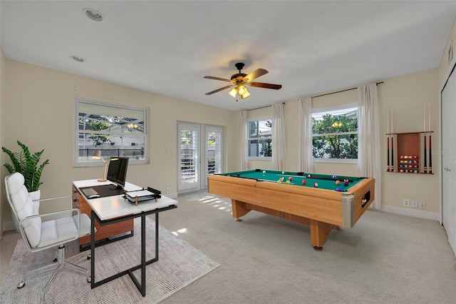 1231 Glastonberry Rd, Maitland, FL 32751 - rec room featuring baseboards, a ceiling fan, pool table, and a wealth of natural light