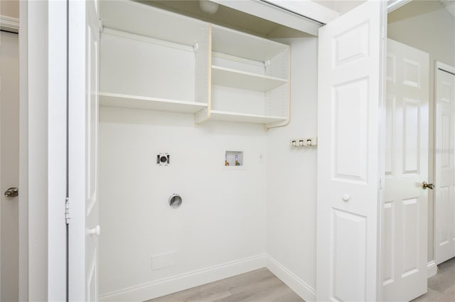washroom with laundry area, baseboards, light wood-style floors, washer hookup, and hookup for an electric dryer