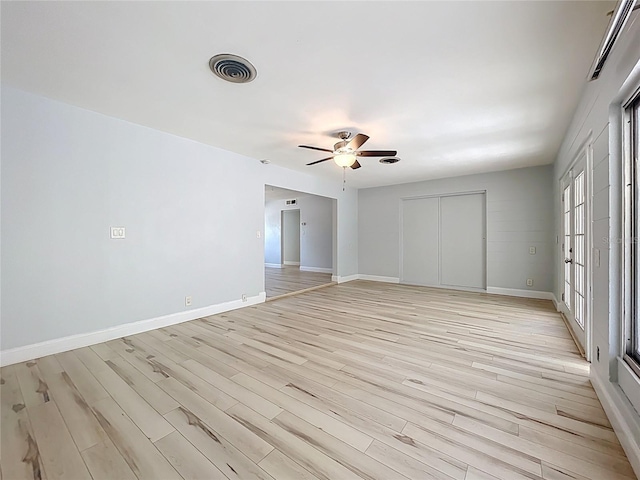 2631 Mcdonald Ter, Mount Dora, FL 32757 - unfurnished bedroom with a ceiling fan, visible vents, baseboards, a closet, and light wood-style flooring