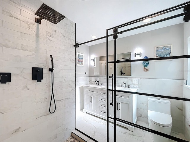 2631 Mcdonald Ter, Mount Dora, FL 32757 - full bathroom with vanity, marble finish floor, toilet, and tiled shower