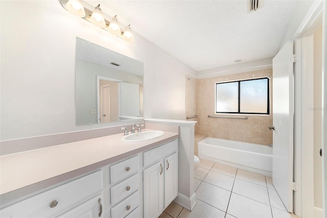 full bath with tile patterned floors, vanity, toilet, and visible vents