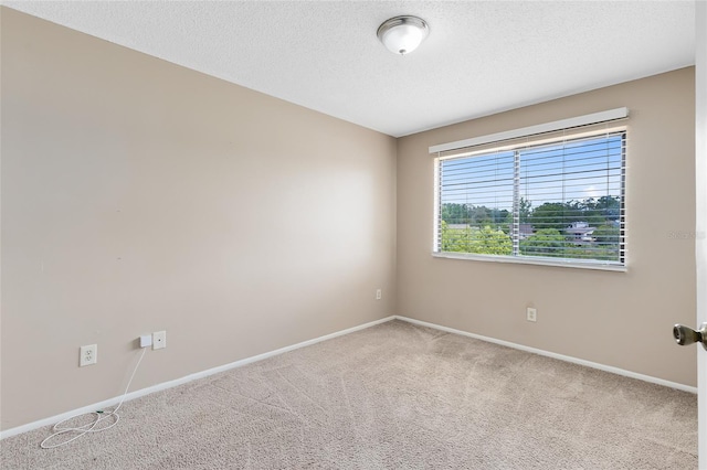 spare room with a textured ceiling, baseboards, and carpet