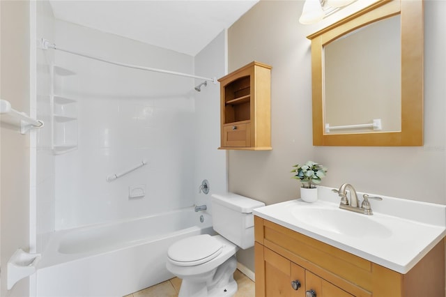full bath featuring vanity, shower / bathing tub combination, tile patterned floors, and toilet