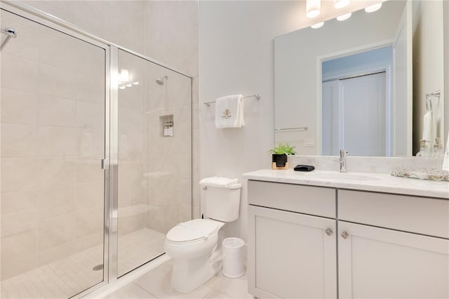 7905 Jacks Club Dr, Kissimmee, FL 34747 - bathroom with a shower stall, toilet, vanity, and tile patterned floors